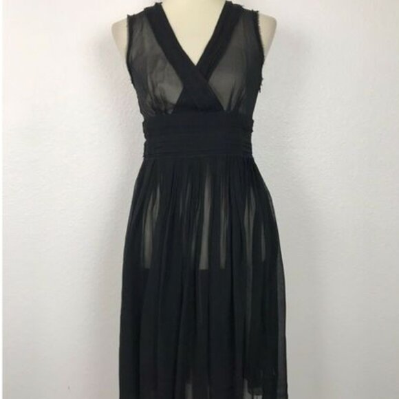 BANANA REPUBLIC Black Silk Chiffon Dress w/ slip Size 0 - Picture 2 of 6